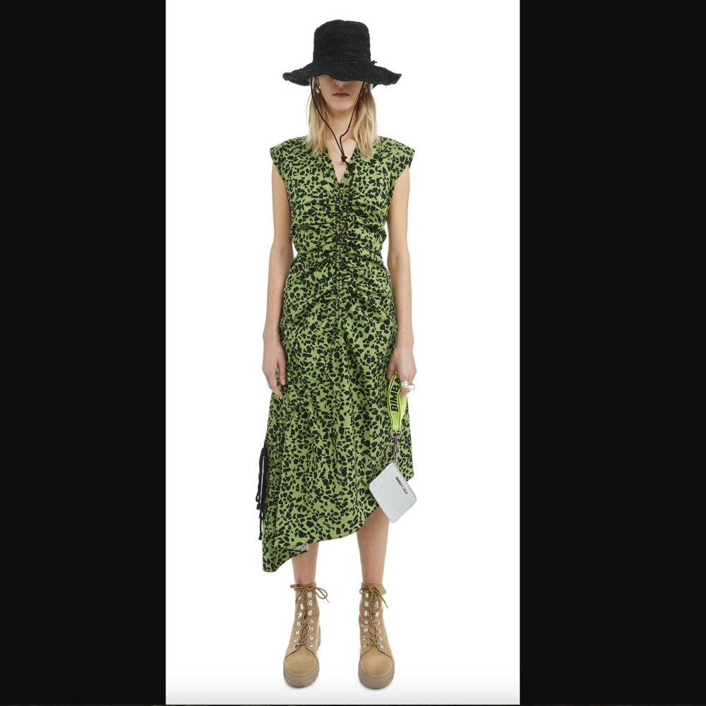 Bimba Y Lola Bright Green Black Asymmetrical Midi Dress Unique Spain Designer